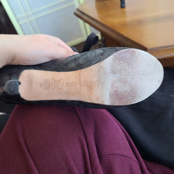 Black peep toe high heeled lace up booties size38 - Picture 6 of 13